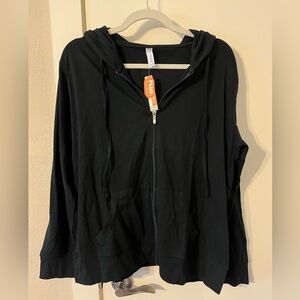 Cottonbell Women's Lightweight Cotton Blend Long Sleeve Thin Black Hoodie Plus